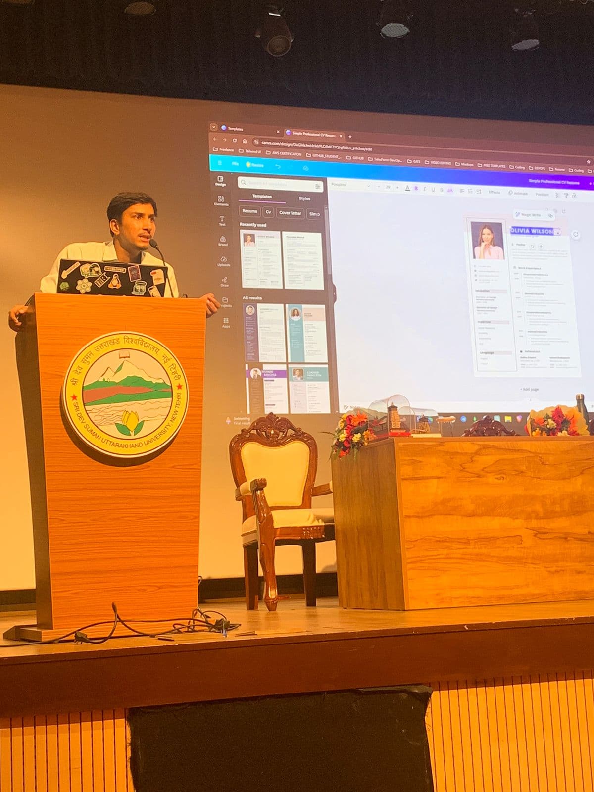 Keynote speaking from podium