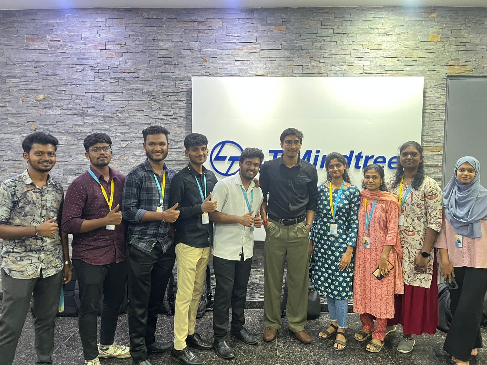 Team photo at LTI Mindtree office lobby