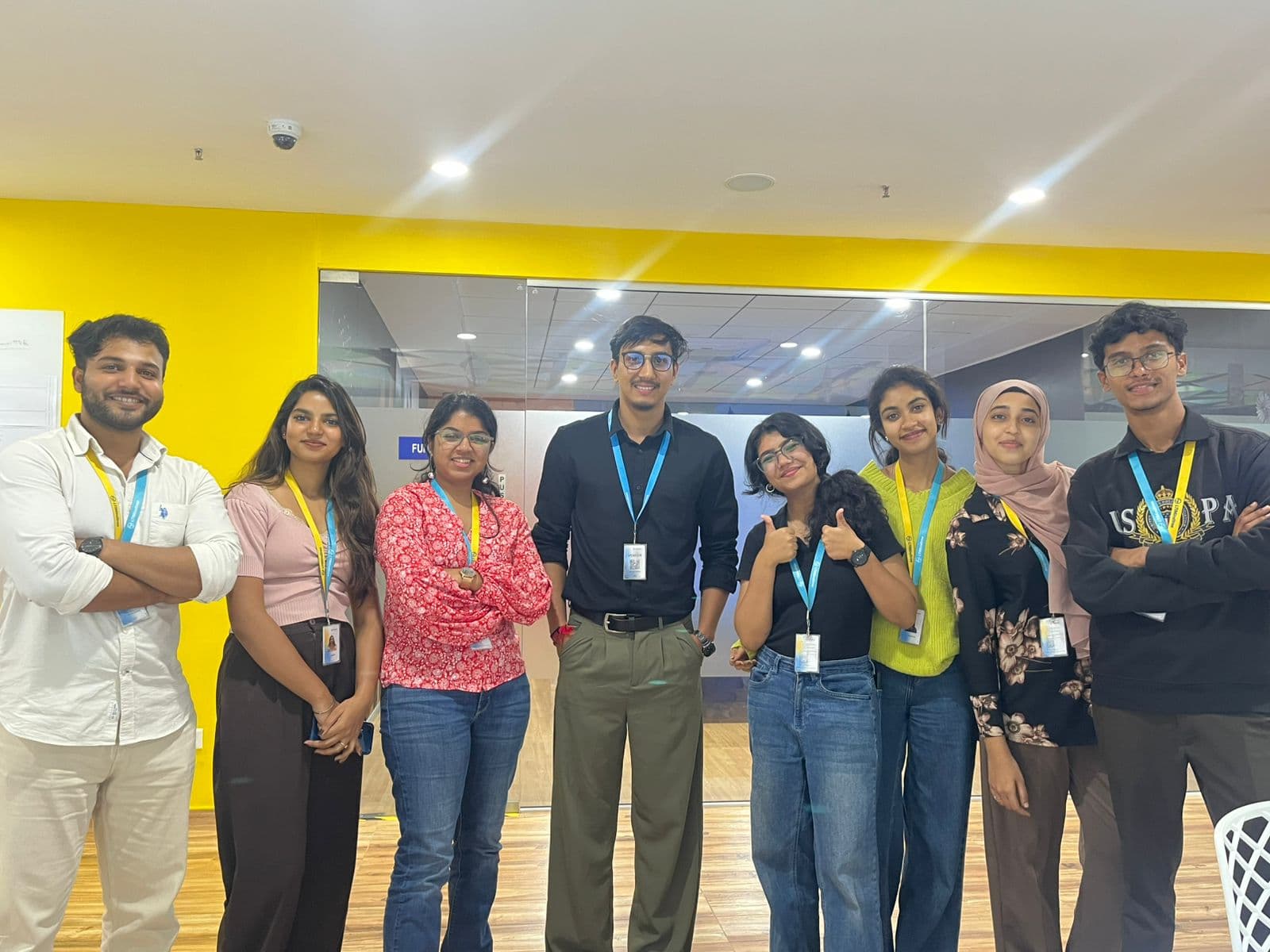 Team photo in corporate lounge